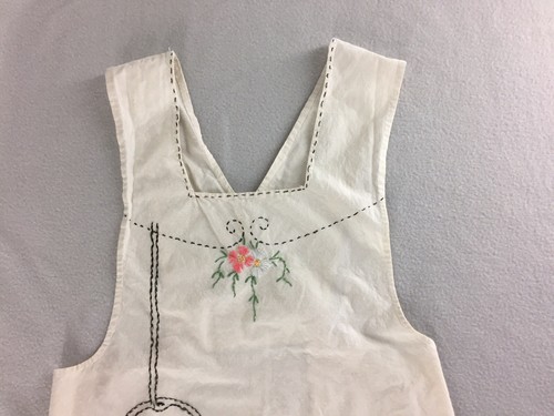 2 Vintage Handmade Aprons Embroidered Bib and Blue Dotted Swiss Half