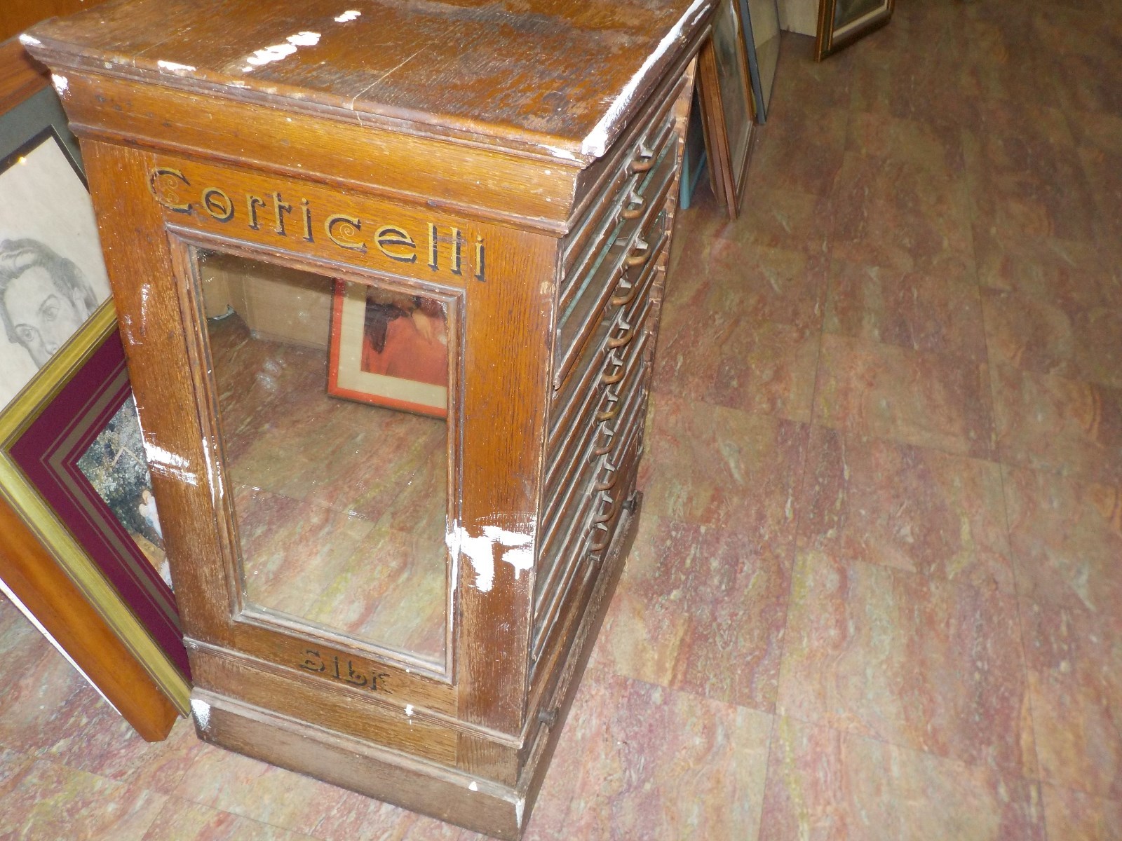 Corticelli Thread Cabinet 13 drawers glass front on 11 drawers