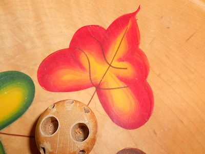 Wood Nut Bowl Painted Leaves Footed Farmhouse Decor Oak Leaf Dish Vintage Fall