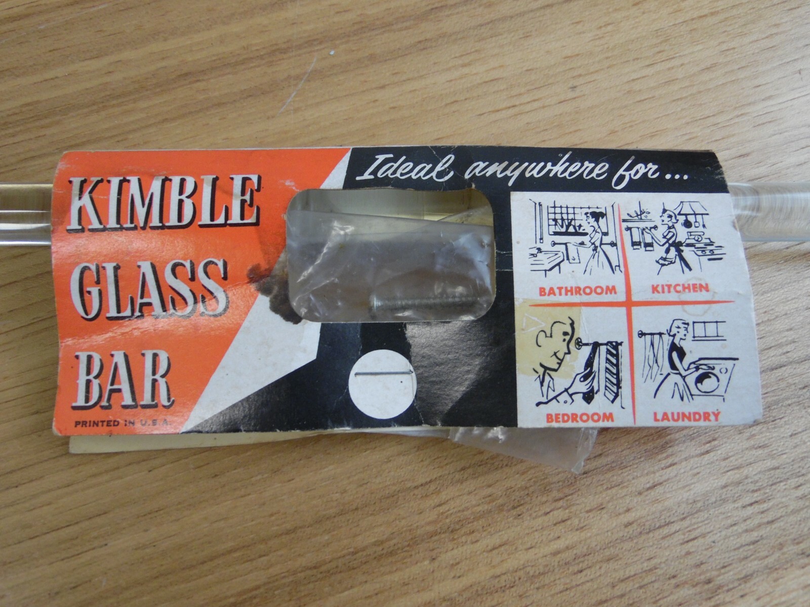 NOS Unused! ART DECO Solid KIMBLE GLASS Towel BAR BATHROOM Kitchen 24 inches