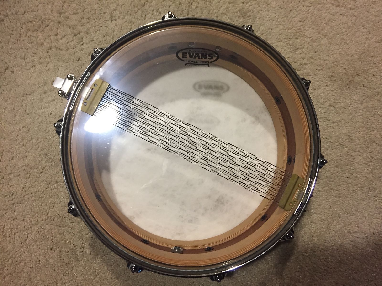 2007 Custom SJC 5 x14 Snare Drum 3 Ply Mahogany White Marine Pearl finish