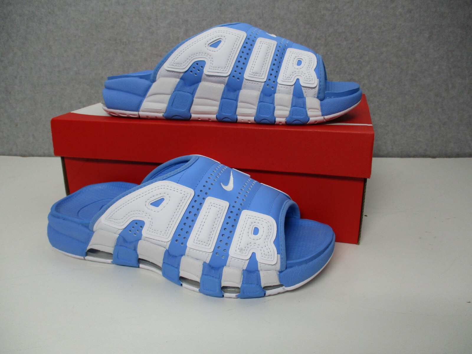 新品 NIKE AIR MORE UPTEMPO SLIDE NVY 26cm New Nike Air More Uptempo Slides Shoes - University Blue