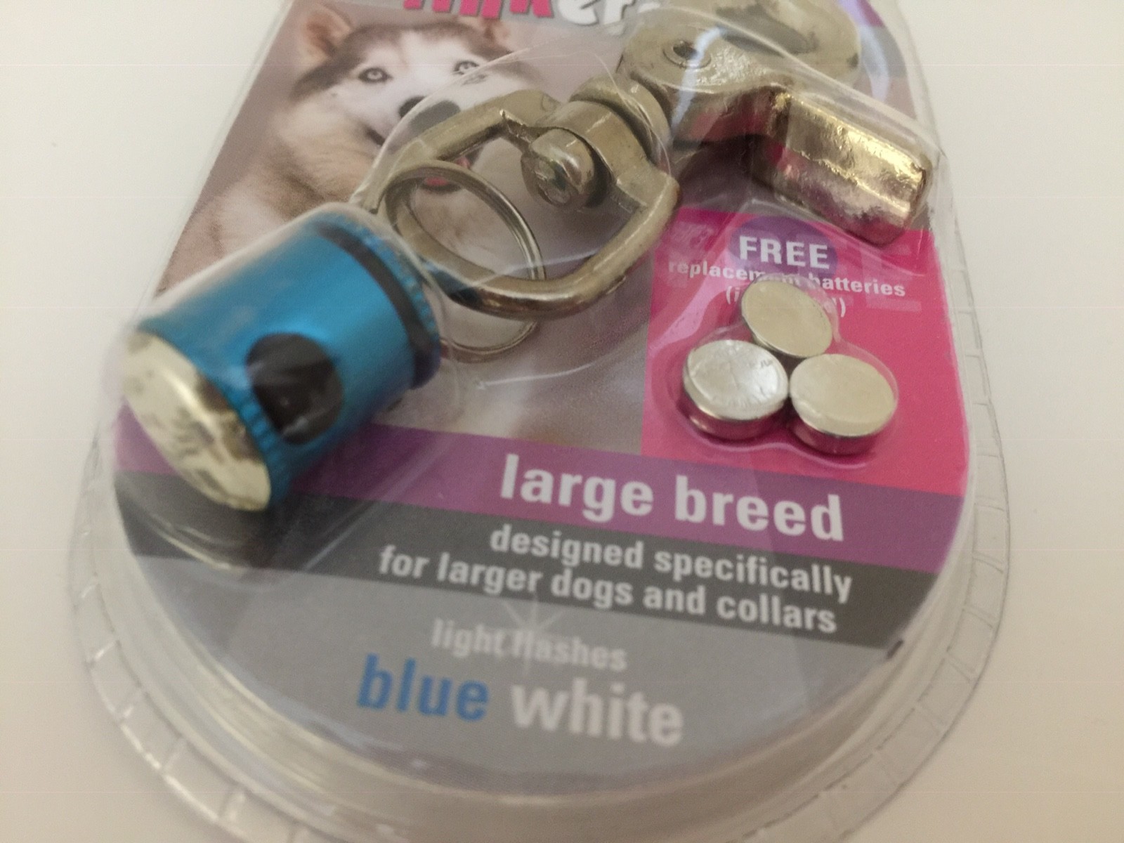 Pet Blinkers for large breed dogs and collars - flight flashes blue / white-NIB