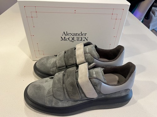 Pre-owned Alexander Mcqueen Oversized Larry Leather Triple Grip Strap Sneakers Us 13 ?? In Gray