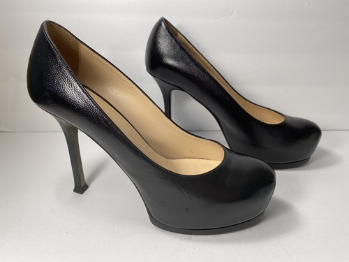 パンプス SAINT LAURENT BLACK LEATHER LOULOU PUMPS YSL Yves Saint Laurent Embossed Leather Pumps Heels Black 36
