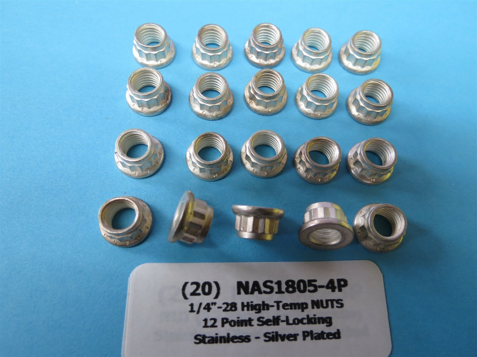 ¼28 Silver Plated 12Point SelfLocking Stainless Aircraft Nut NAS1805