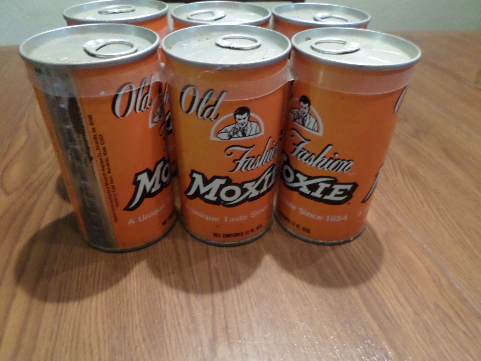 Vintage All Original Old Fashion Moxie Six Pack Straight Steel Soda Pop Cans