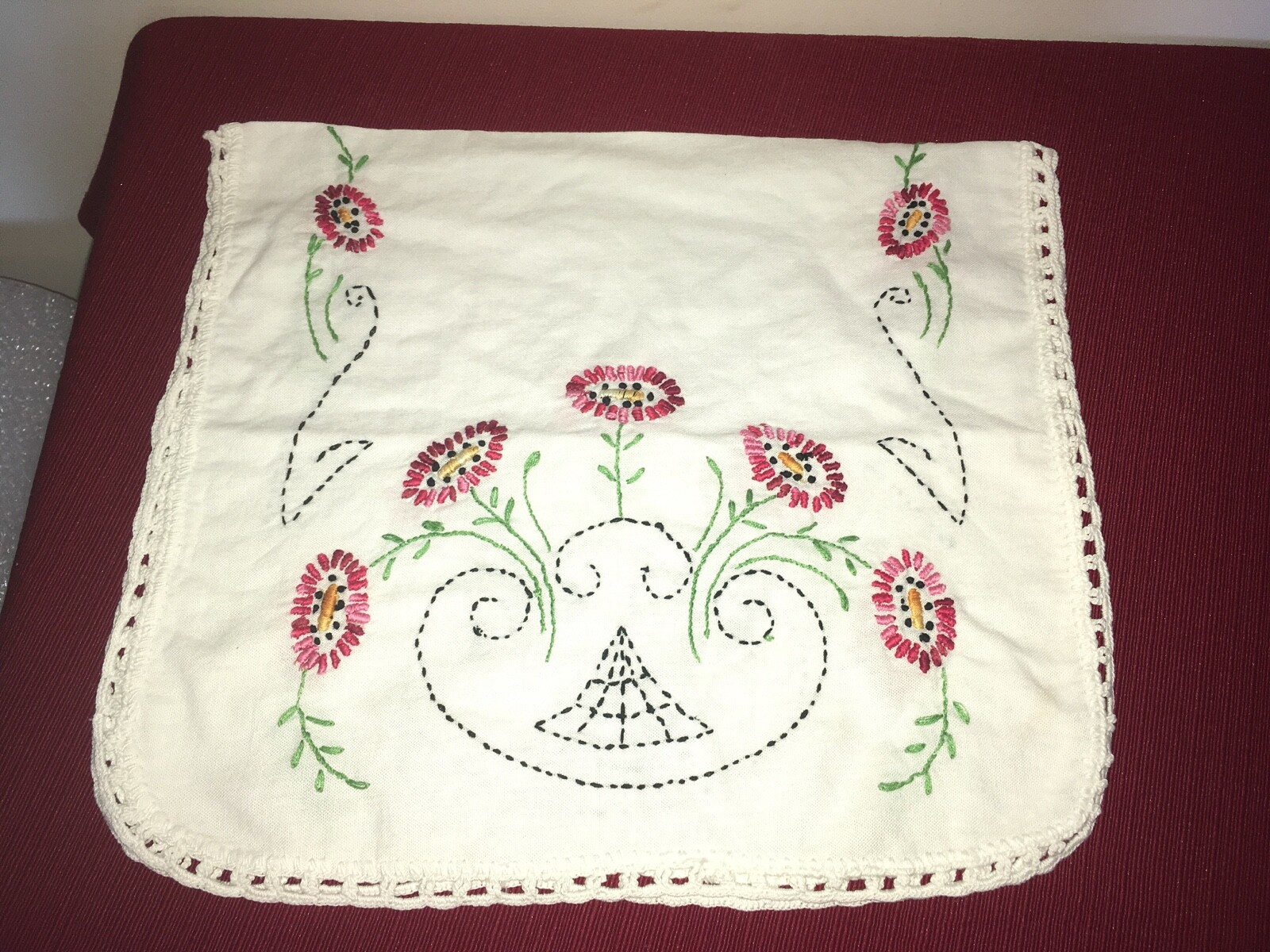 Vintage Embroidered Table Topper, 24