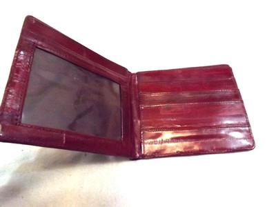 Men's Wallet Bifold Billfold Red Eel Leather