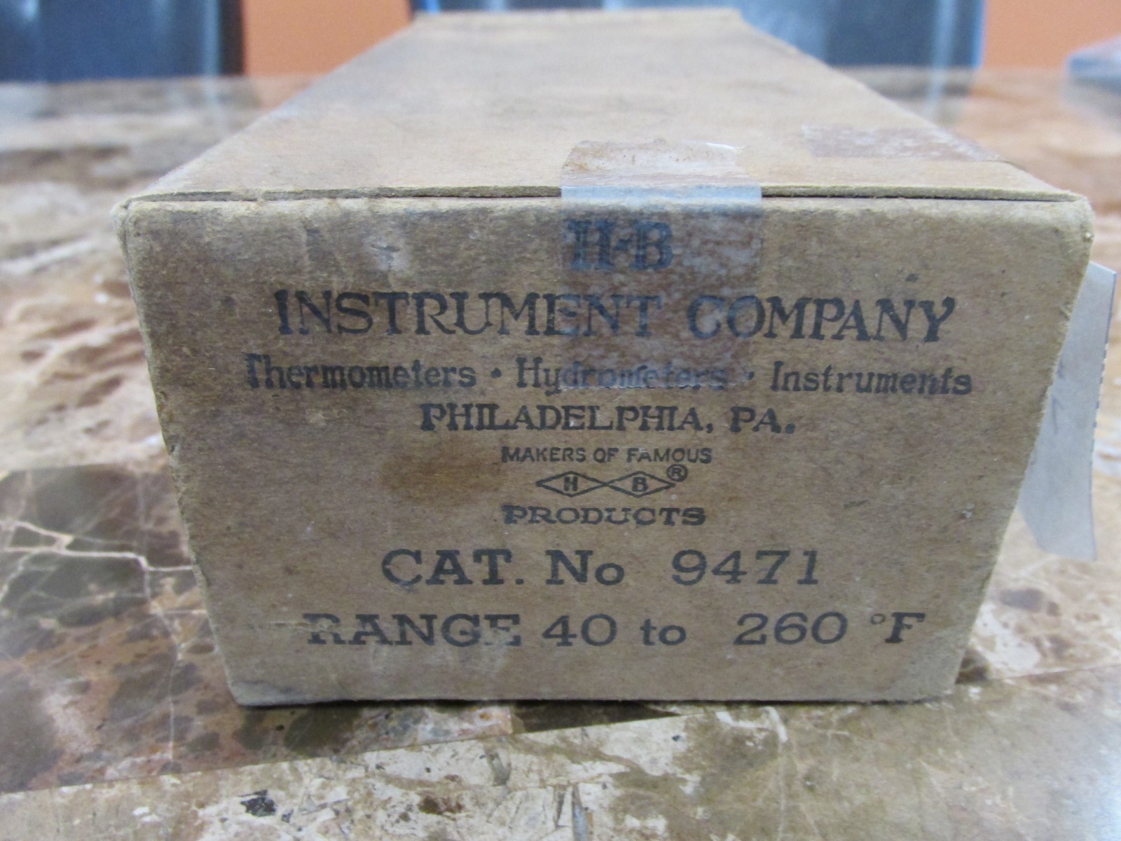 NOS Porcelain Thermometer H  B Instruments 40 - 260 Degree # 9471