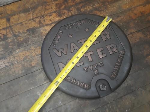 Vintage industrial steampunk cast iron water meter cover lamp base proyect