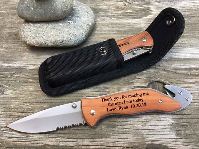 Personalized Engraved Pocket Knife with Custom Message Includes Case Rescue