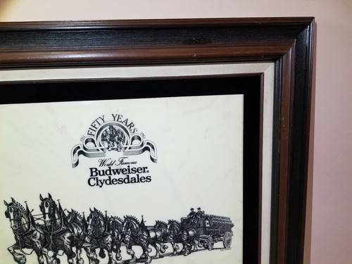 Vintage Anheuser Clydesdales Wall Plaque Sign 1500 made faux Marble, Etched RARE