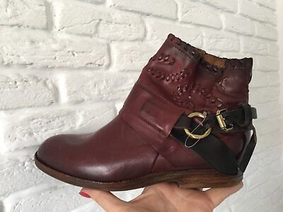 New! A.S.98 Airstep Burgundy Italian Leather Biker Ancle Boots EU 37 US 7