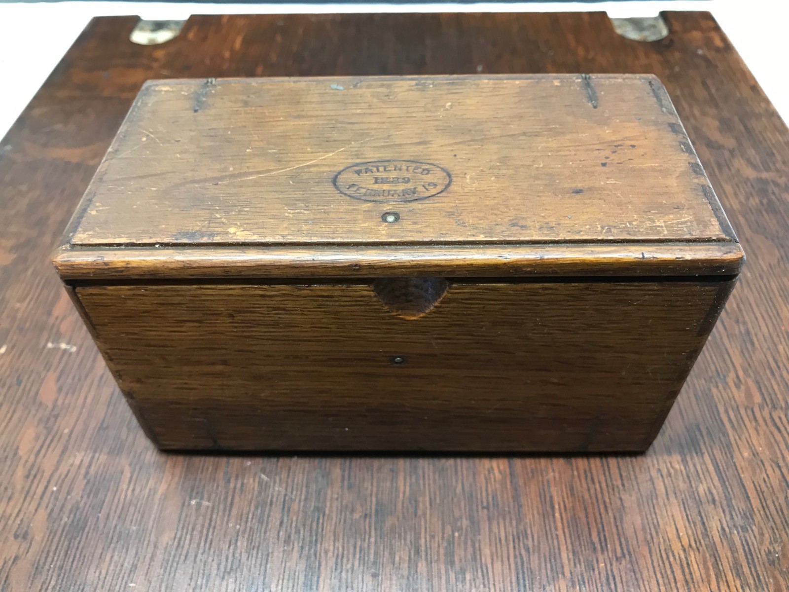 Antique Singer  Sewing  Machine Oak Puzzle Box With Accessories