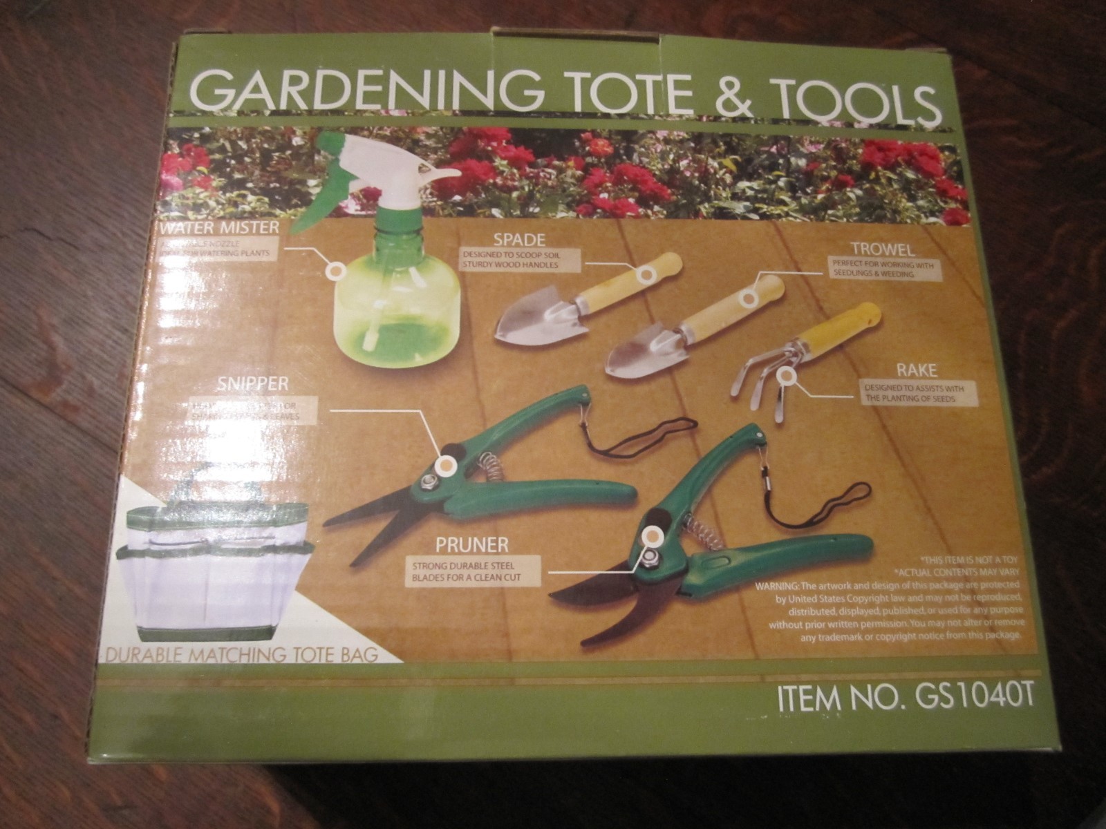 GARDENING TOTE & TOOLS 6 TOOLS AND A TOTE BAG