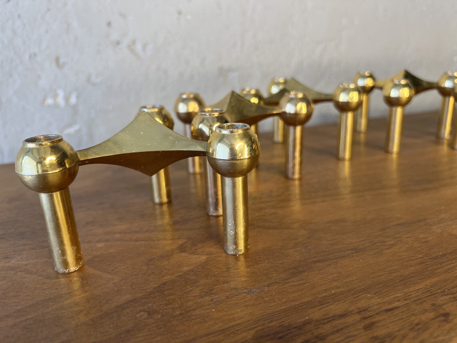 Lot of (x6) Vintage Mid-Century STOFF Nagel Brass Atomic Candlestick Holders