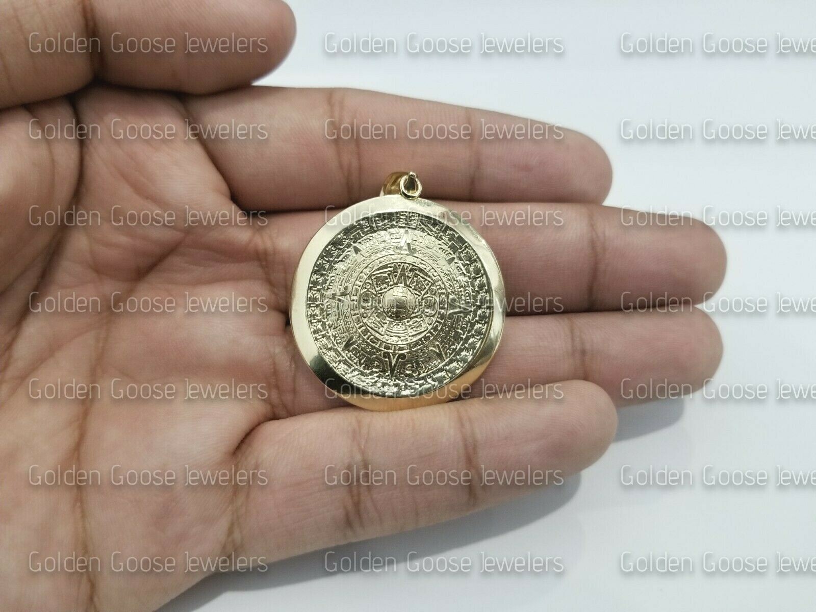 Pre-owned Aztec Sale Real Yellow Gold  Sun Mayan Calendar Pendant Charm Diamond Cut Unisex