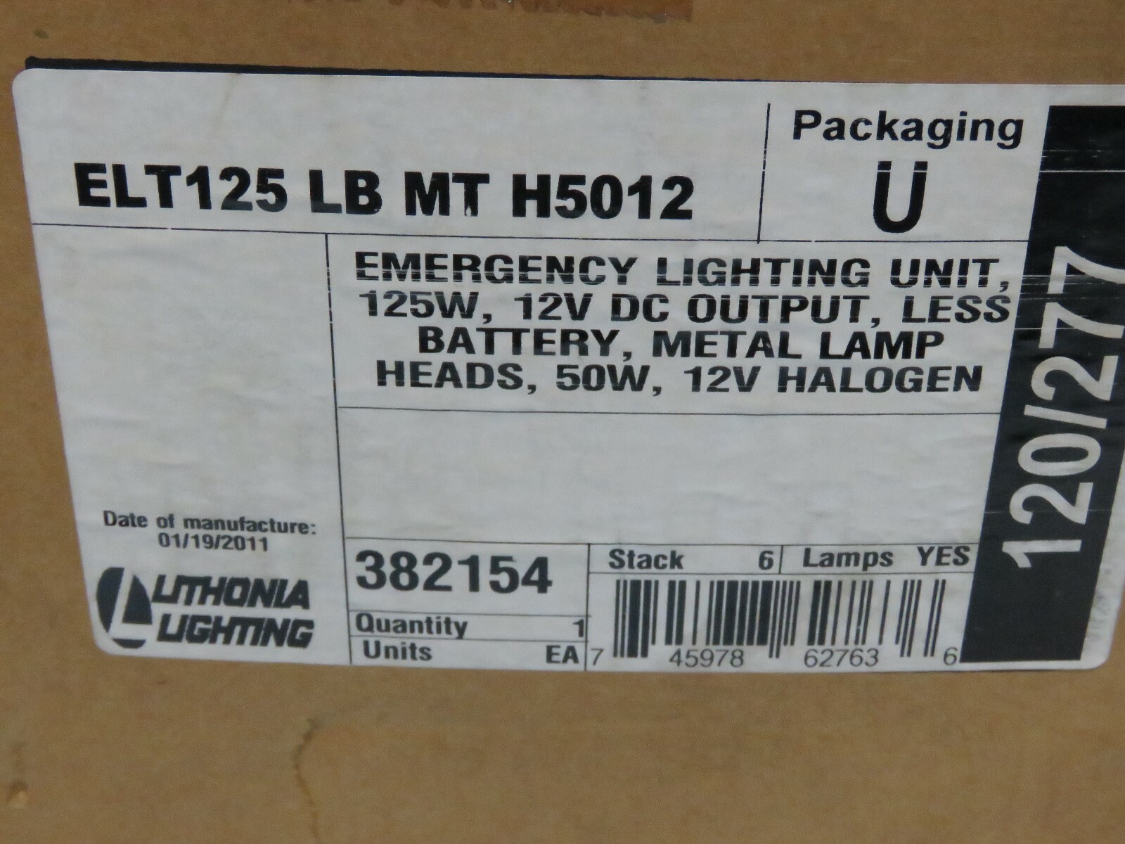 LITHONIA ELT125 LB MT H5012 EMERGENCY LIGHTING UNIT 125W NEW IN BOX