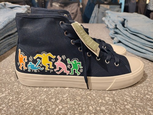 KEITH HARING H&M NAVY CANVAS HIGH TOP SNEAKERS SHOES MEN'S