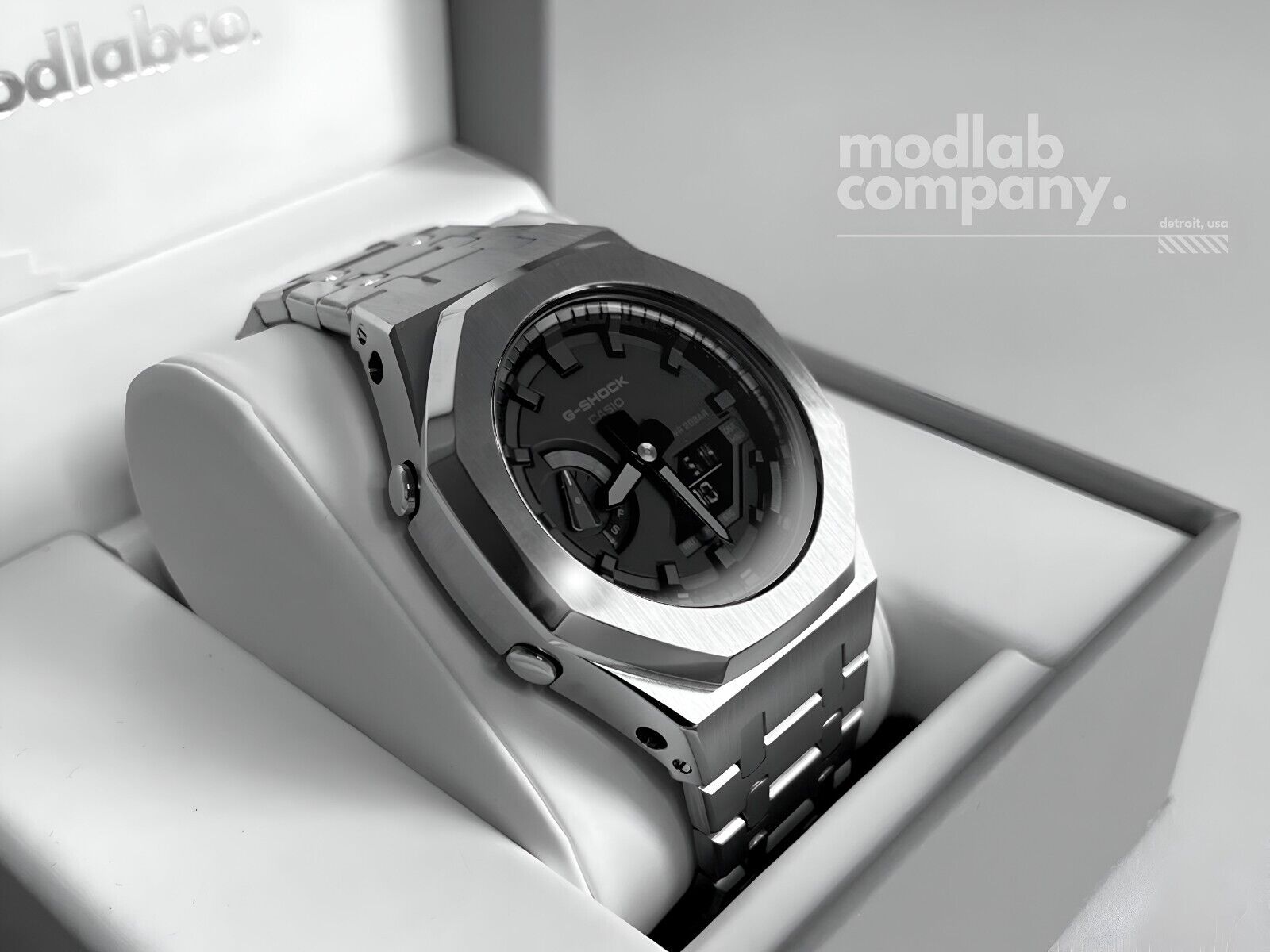 Silver Custom Casio G-Shock GA2100 Mod Watch Casioak Gift Silver Custom Casio G-Shock GA2100 Mod Watch Casioak Gift