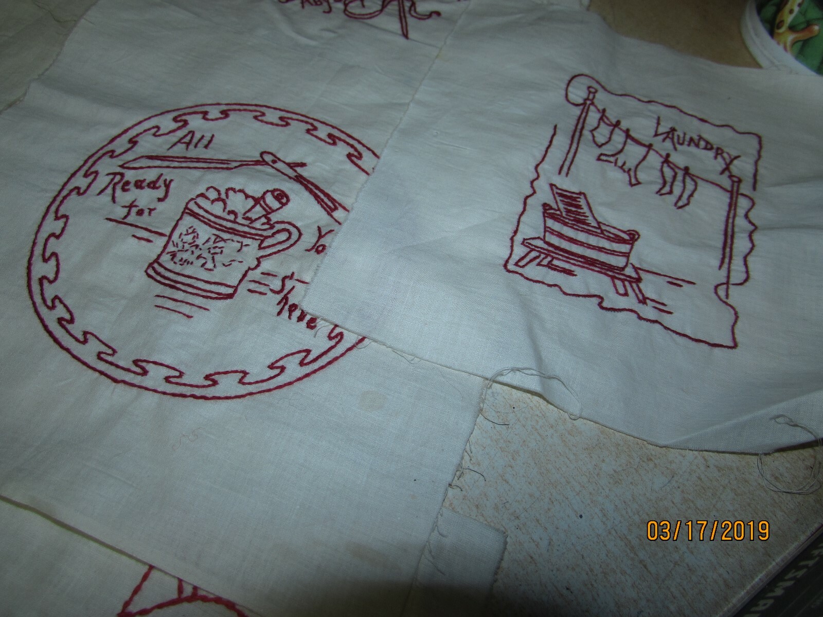 HAND NEEDLEWORK STITCHED QUILT CLOTH BLOCKS 9X8 LOT OF 10 ANIMALS