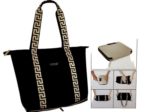 VERSACE★ ブラック&ゴールド トートバッグ スモール ラ メドゥーサ スモール キャンバス トート バッグ ブラック