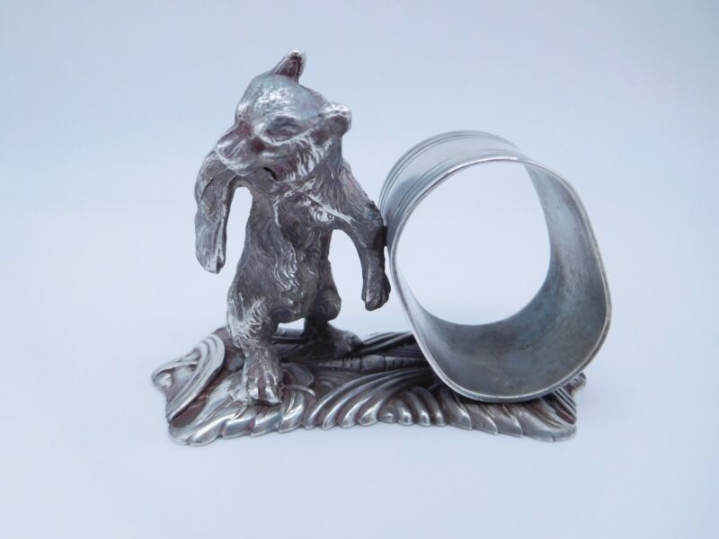 LOVELY VICTORIAN SILVER PLATED FIGURAL GRIZZLY BEAR NAPKIN RING