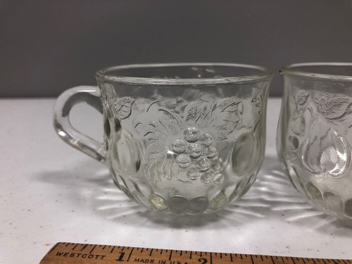 Antique vintage fruit print clear glass small size juice mugs set of two 1953