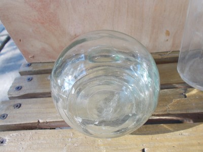 2 Vintage Glass Small Syrup Pitchers finger handles Green & Clear Bubbles seamed