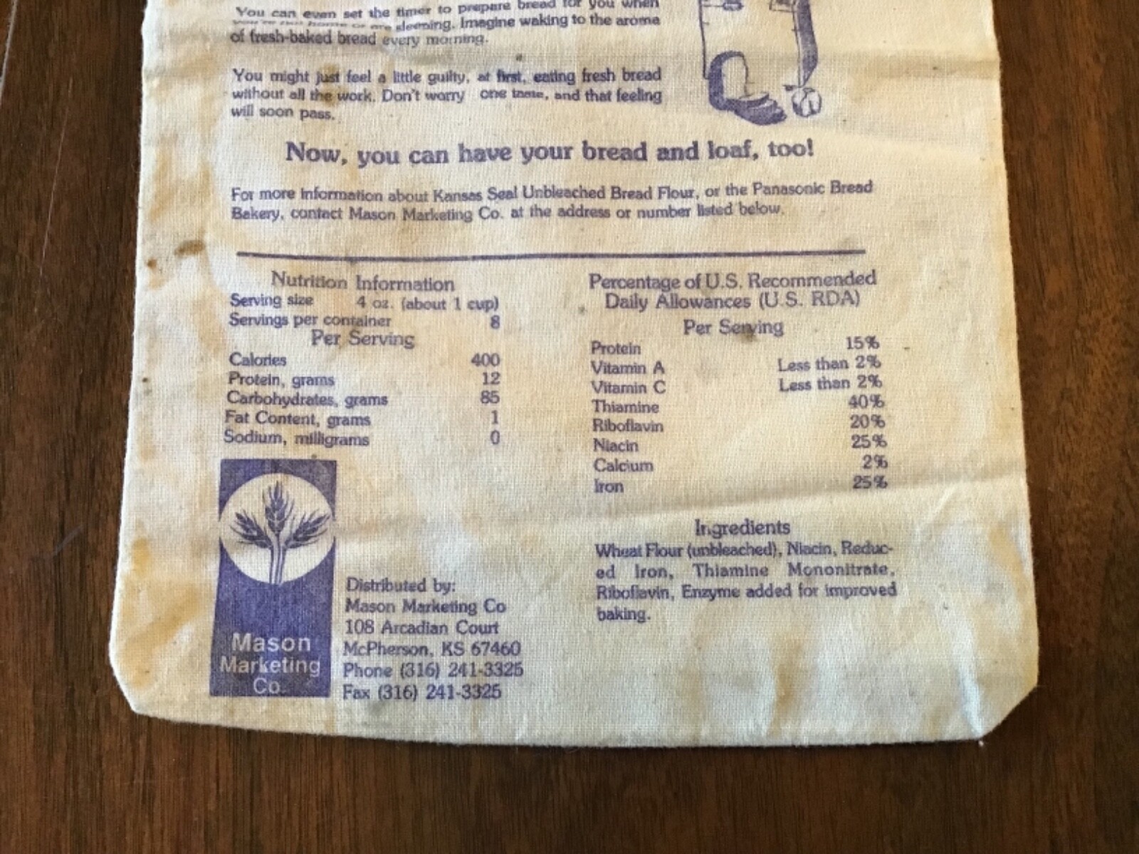 VINTAGE KANSAS SEAL BRAND FLOUR SACK MASON MARKETING CO.