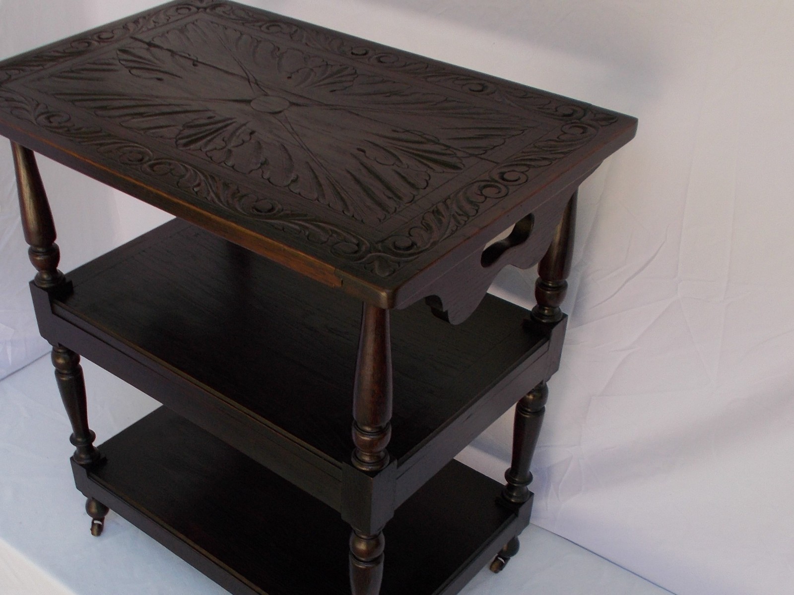 rare Antique Butler removable sliding  Tray cart hand carved European estate