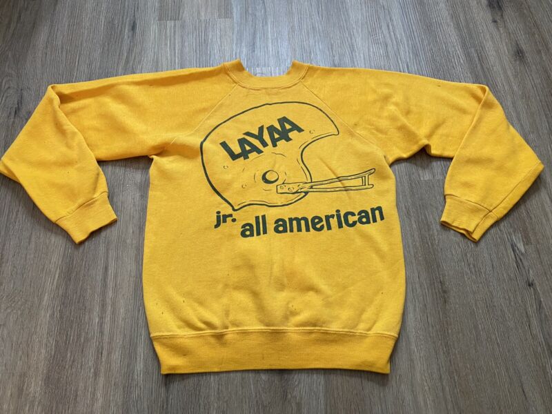 Vintage 1960s LAYAA Jr All American Football Pullover Children Yellow Sweatshirt