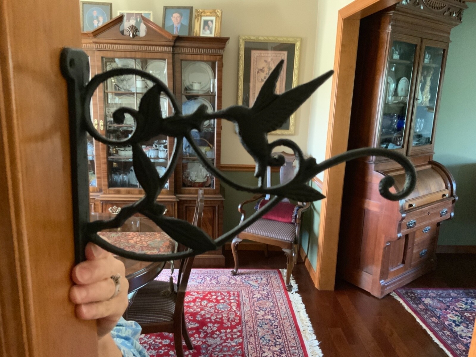 WROUGHT IRON HUMMINGBIRD PLANT HANGER FOR WIND CHIMES BIRD FEEDERS 10 1/2