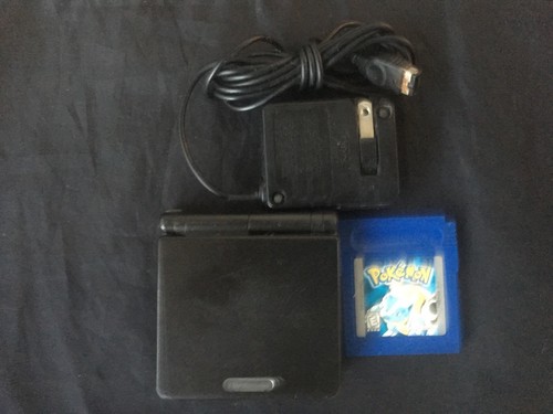 Nintendo Game Boy Advance SP Onyx Black Handheld System AGS-001 w/ Pokémon Blue