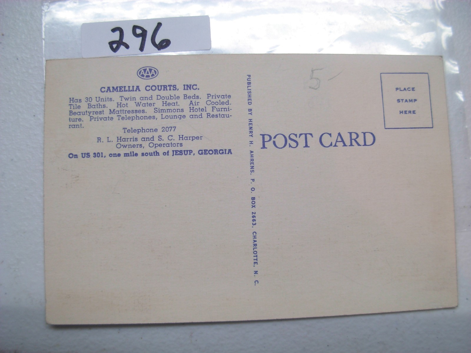 POSTCARD GEORGIA, JESUP,CAMELLIA COURTS,ON HIGHWAY 301 #296