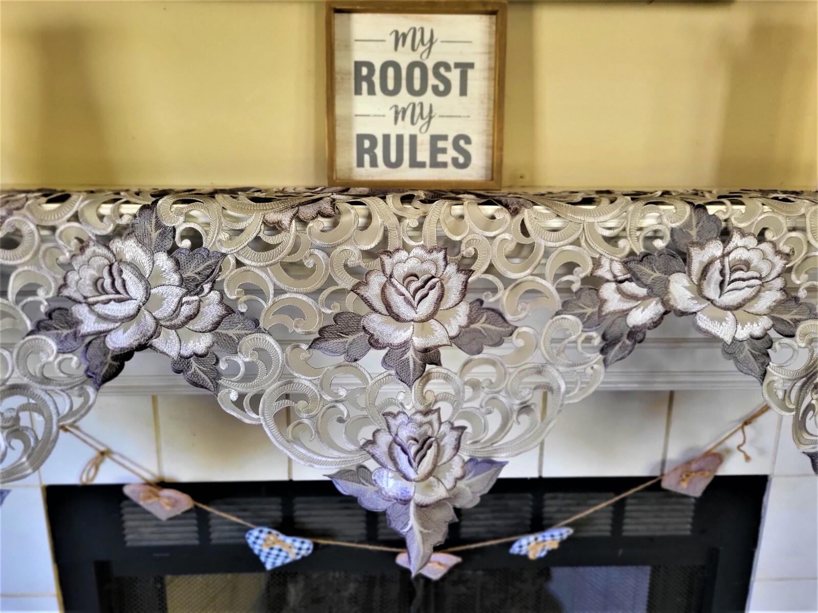 Doily Boutique Table Runner, Dresser Scarf,or Doily with Silver Gray Roses