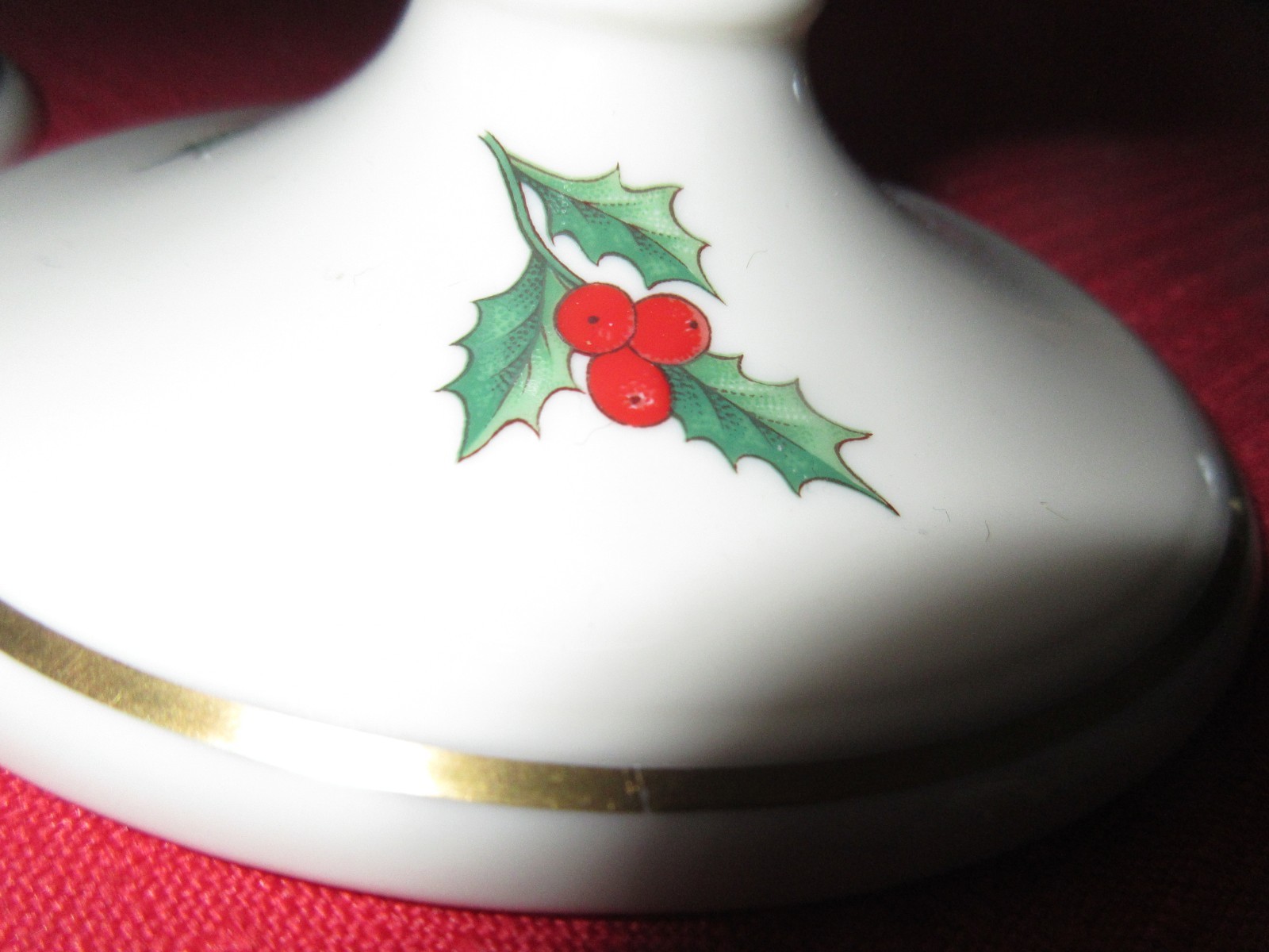 PICKARD HAND DECORATED HOLIDAY CANDLE HOLDERS USA FINEST CHINA HOLLY SPRIGS