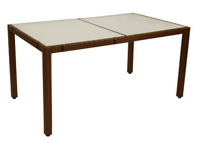Gartentisch Glastisch Gartenmöbel Tisch Rattan MONTREUX 150x90cm, Geflecht braun
