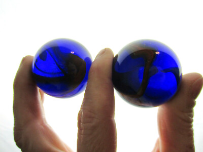 2 MAMMOTH DRAGONFLY 1 5/8'' Cobalt Blue Marbles Glass Massive 42mm LARGE HUGE