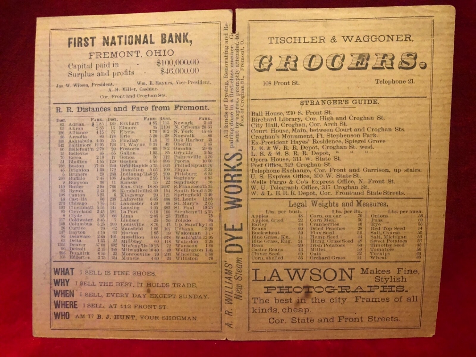 Vintage Antique 1891 Davidson's Guide To Fremont Ohio Paper Advertisement