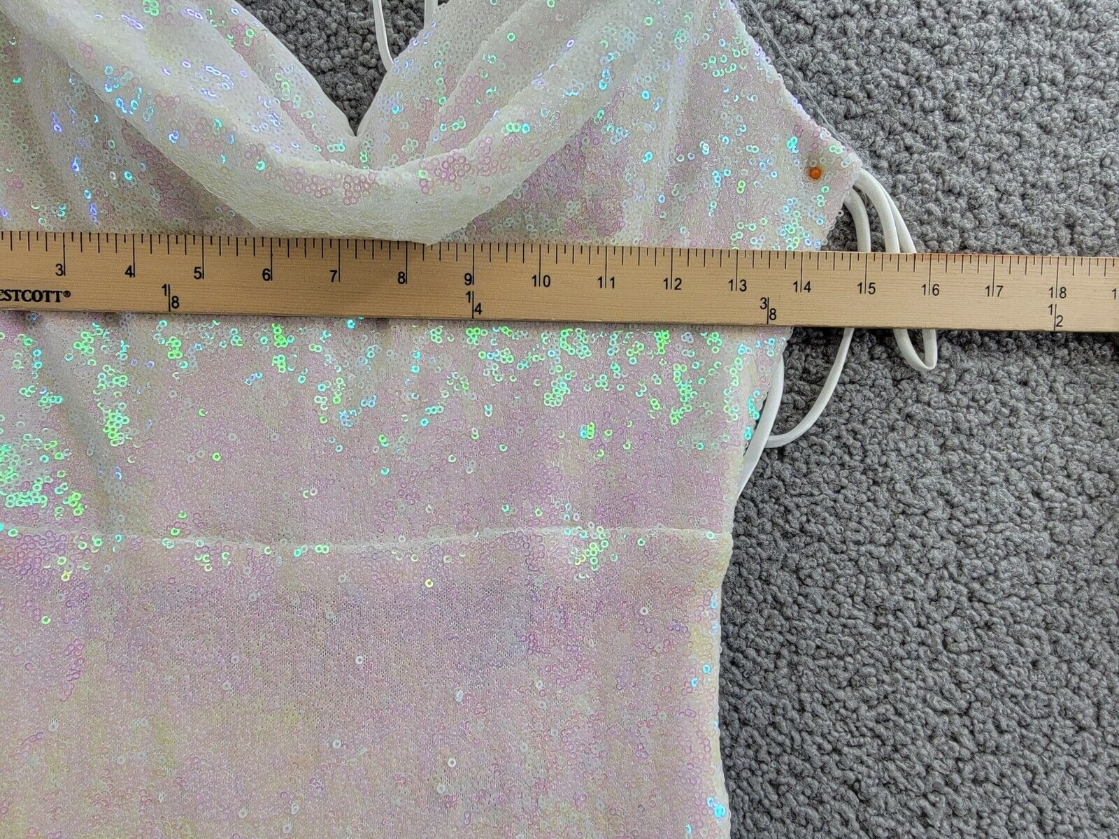 B Darlin Sequined Cowlneck Lace-Up-Back Gown Juniors' 9/10 Iridescent Zip Back - Picture 5 of 15