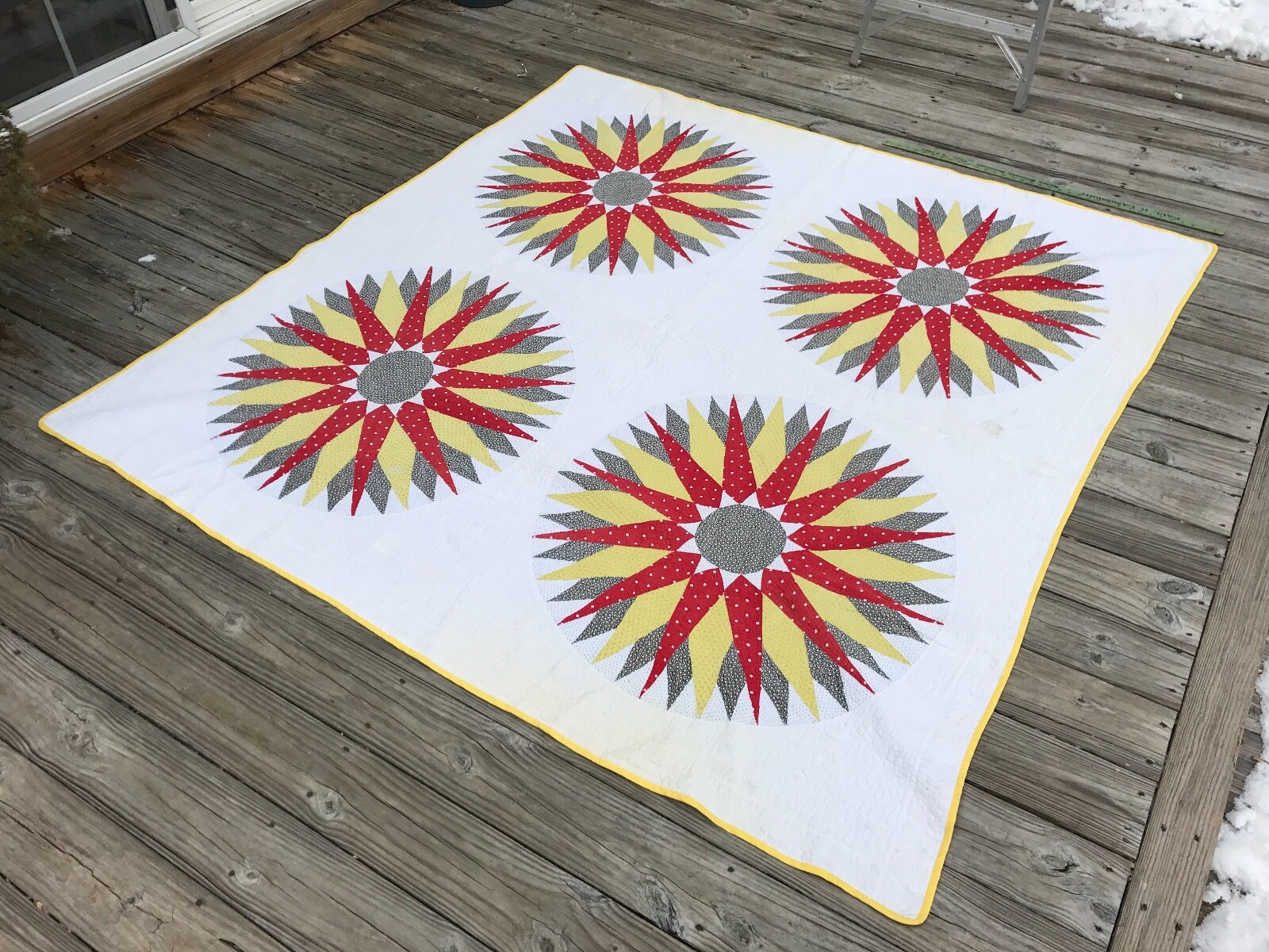 Antique Mariners Compass Quilt Red Black Mustard and White Star GRAPHIC!!