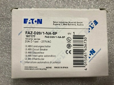Eaton FAZ-D20/1-NA-SP Circuit Breaker 20AMP 277VAC UL489 - IN STOCK