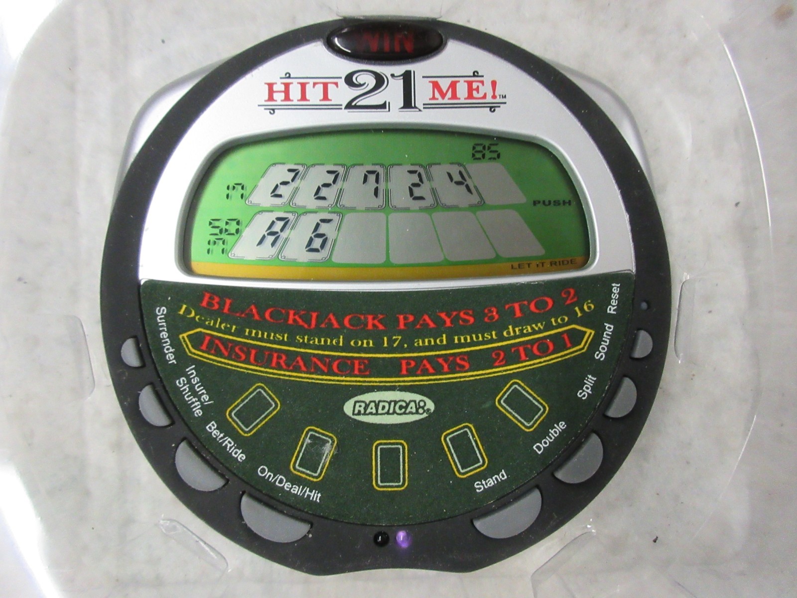 Electronic Handheld Game Hit Me 21 Blackjack Radica with Box and Instructions