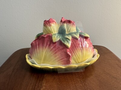 Corner Ruby Garden Collection Pink Flower Floral Butterdish NEW