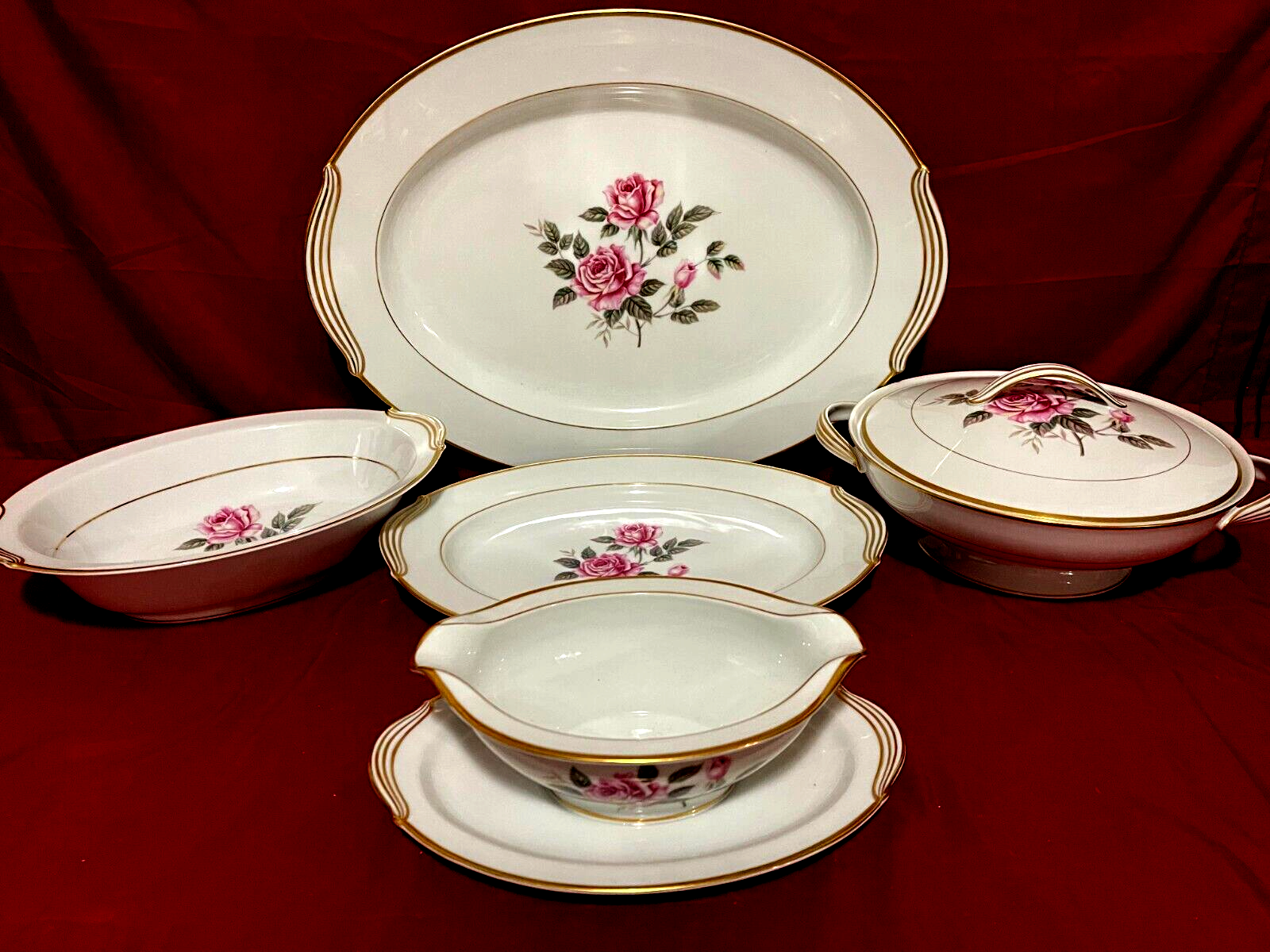 Noritake 5234 Lindrose 5 Piece Serving Set Platters