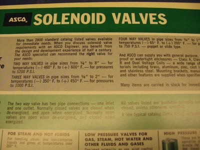 ASCO Catalog Automatic Switch Co. Asbestos History 1960's Solenoid valves