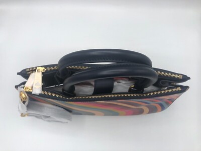 PAUL SMITH PAUL SMITH SWIRL WOMEN'S LEATHER STRIPE 'DOUBLE ZIP' TOTE CROSSBODY HAND BAG