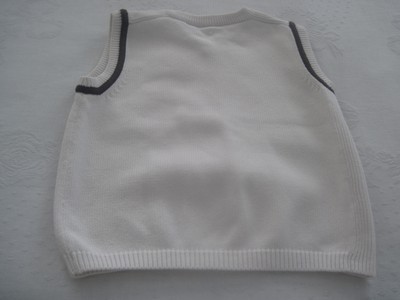 SEAN JOHN BOYS WHITE 100% COTTON KNIT VEST-M(5/6)-WORN ONCE-BROWN TRIM-CUTE
